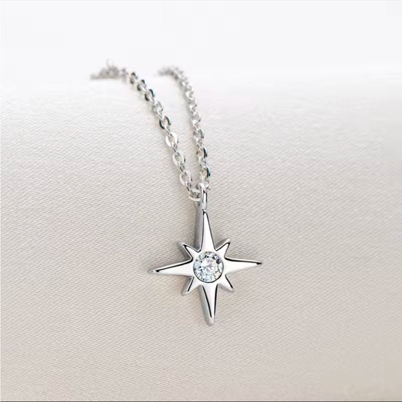 NWOT 1CT Moissanite star necklace, sterling silver, white gold plated 16”- 18” - Picture 6 of 13